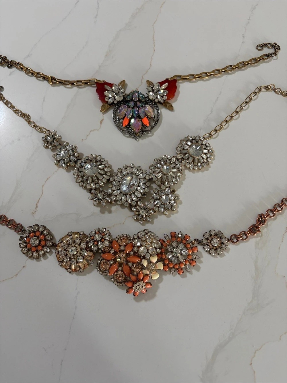3 (three) J.Crew Statement Rhinestone Necklace in Gold
